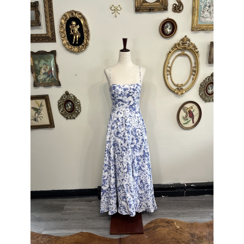 Reformation Blue and White Floral Linen Dress - Size 0
